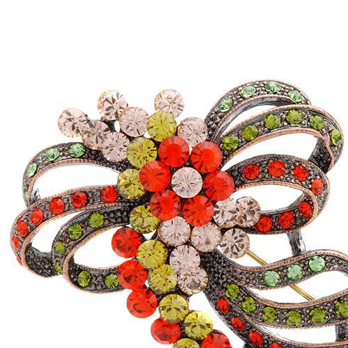 RAINBOW SWAROVSKI CRYSTAL BOW BROOCH-73MM